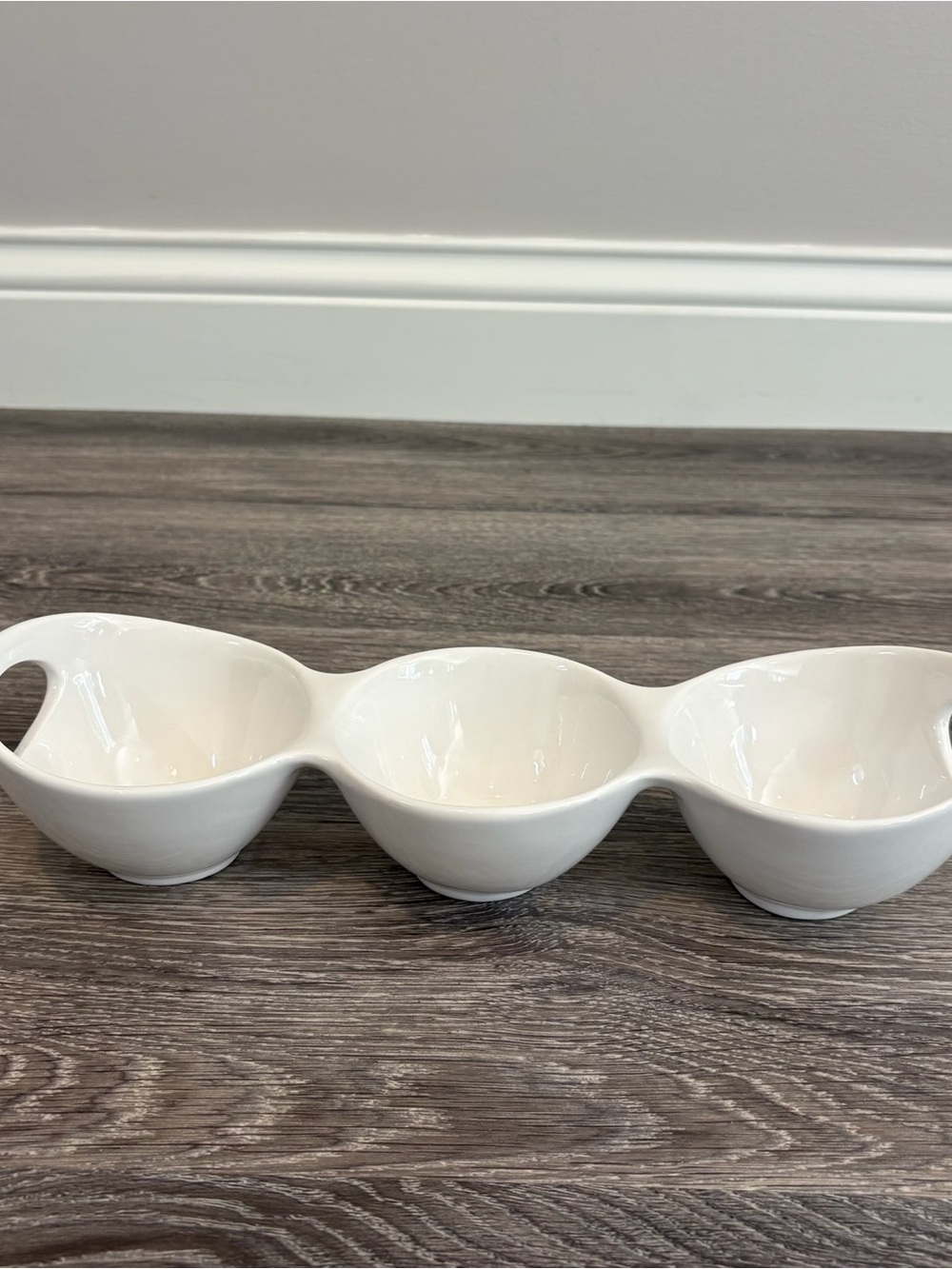 Triple Compartment White Ceramic Serving Dish - Home Dining